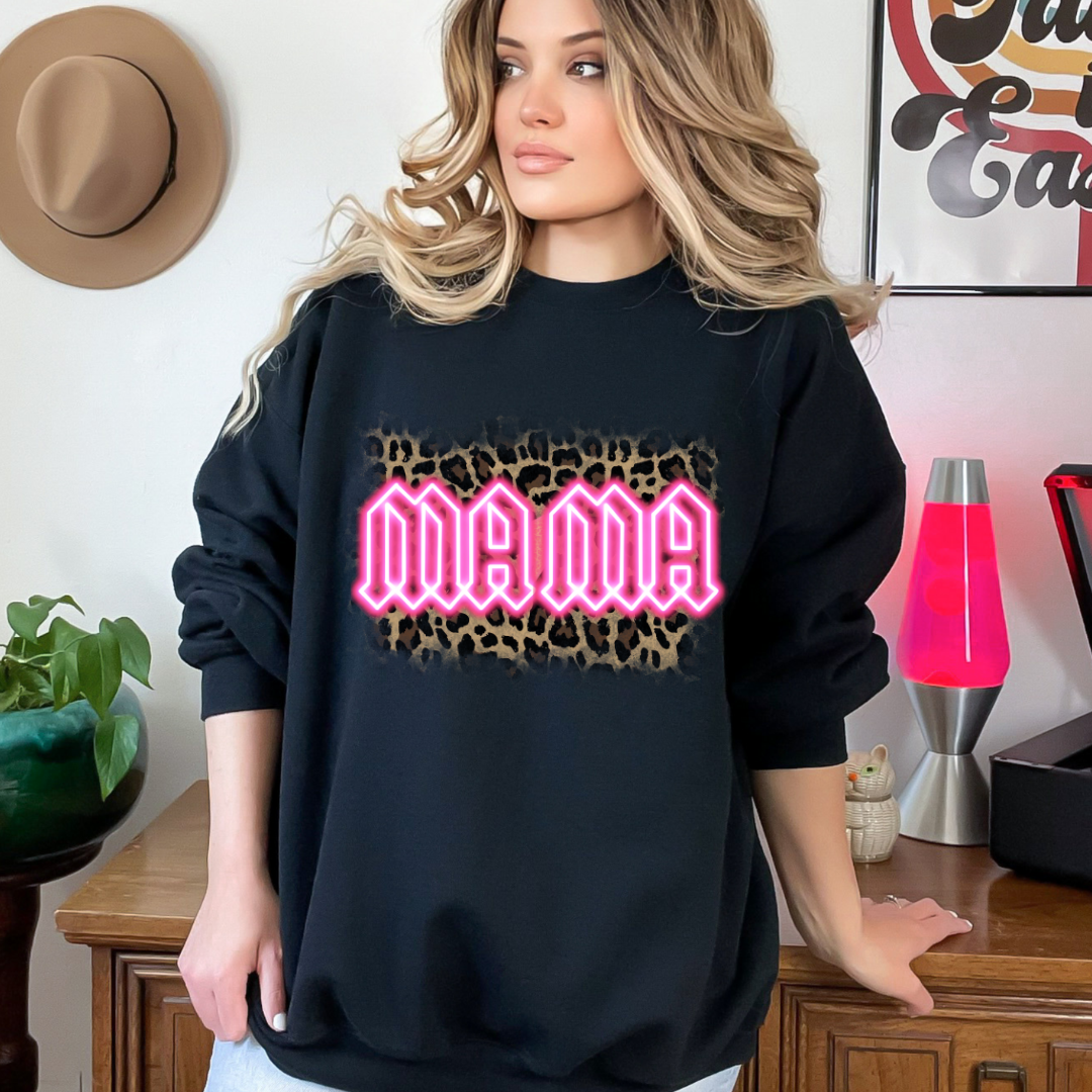 Mama leopard print Ladies crewneck sweater