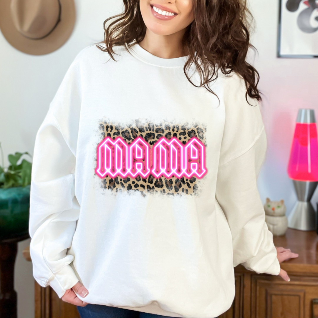Mama leopard print Ladies crewneck sweater