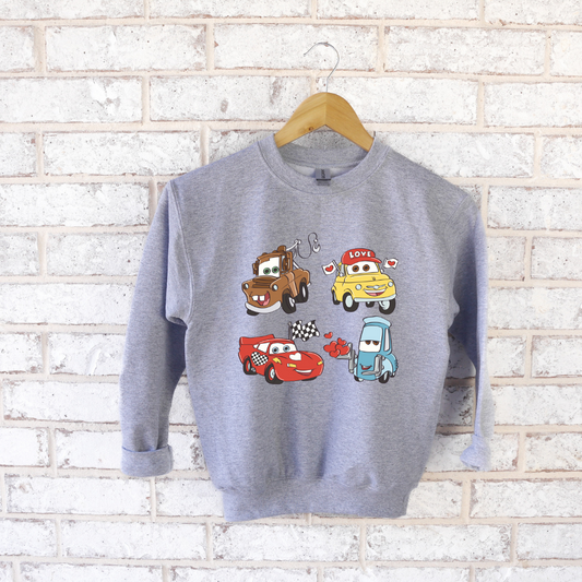 Valentine cars kids crewneck sweater
