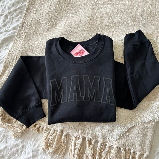 MAMA Varsity puff design crewneck sweater black on black