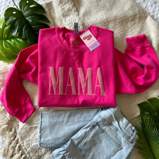 MAMA puff design crewneck sweater pink on pink