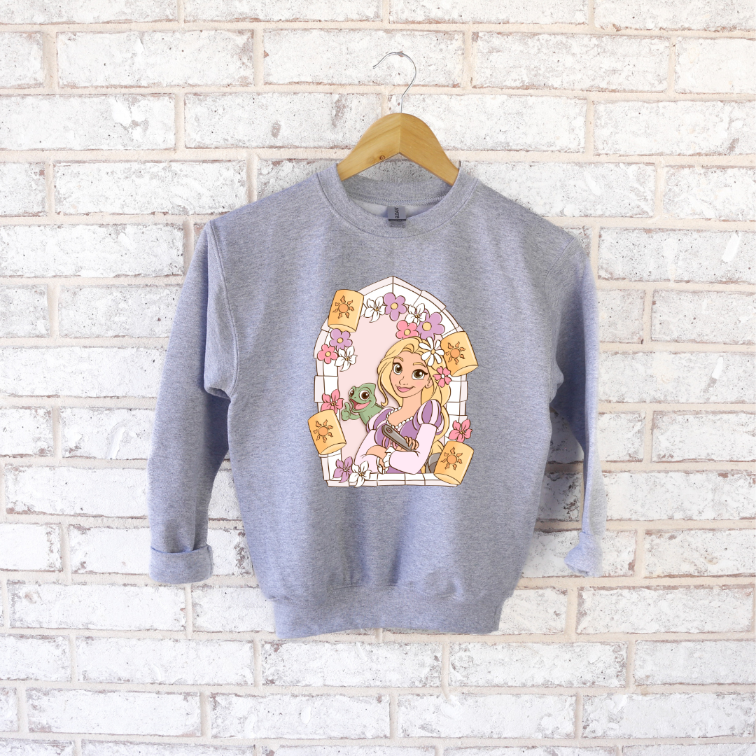 Long hair princess Graphic kids crewneck sweater