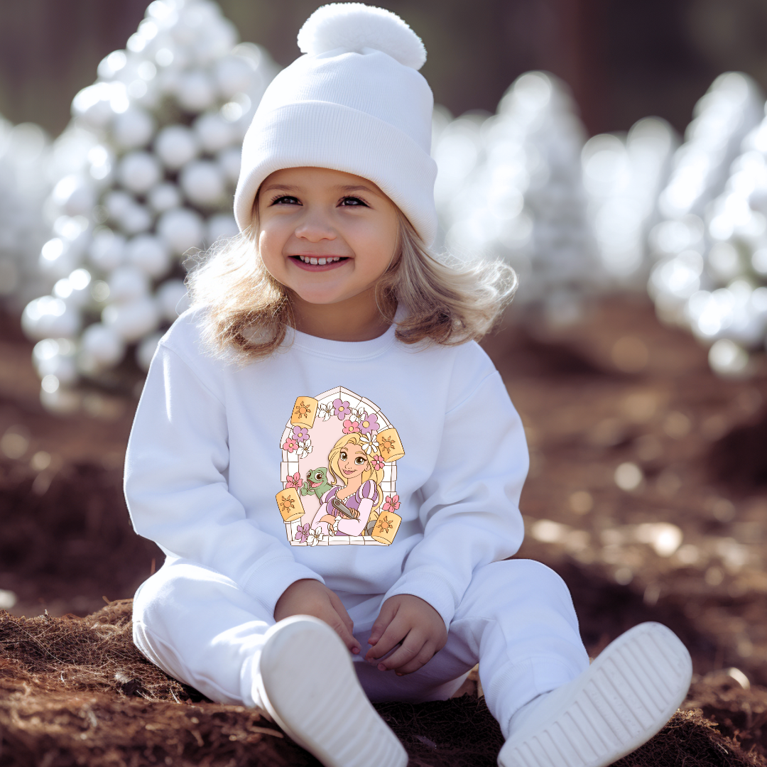 Long hair princess Graphic kids crewneck sweater