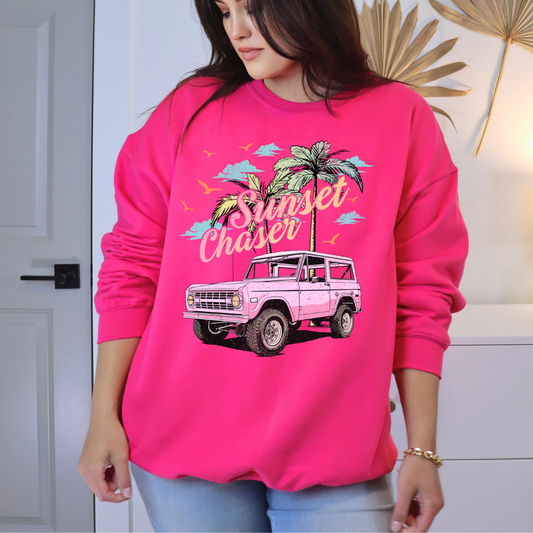 Vintage truck graphic ladies crewneck sweater