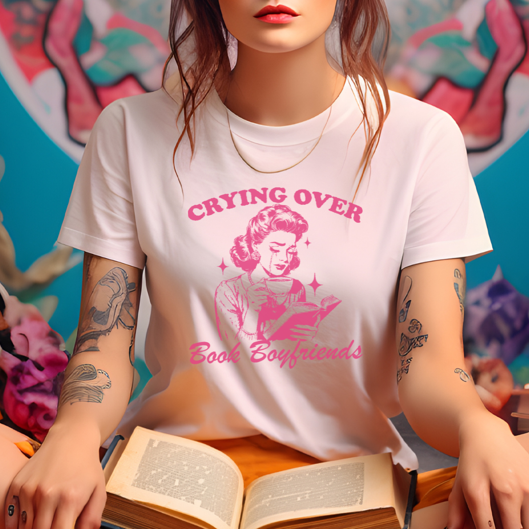 Crying over book boyfriends womens T-shirt