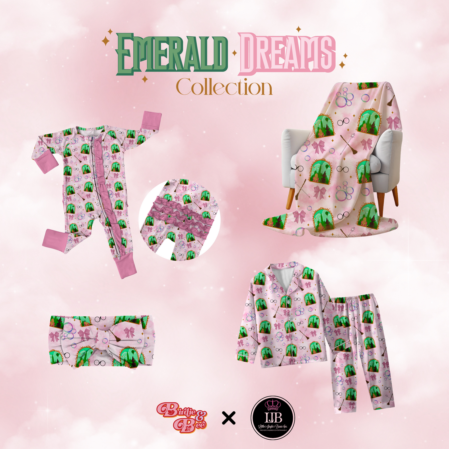 Emerald Dreams Collab with Little Jingle Beans Collection Kids Two-Piece Bamboo long Sleeve, button down Pajama Set (PREORDER)
