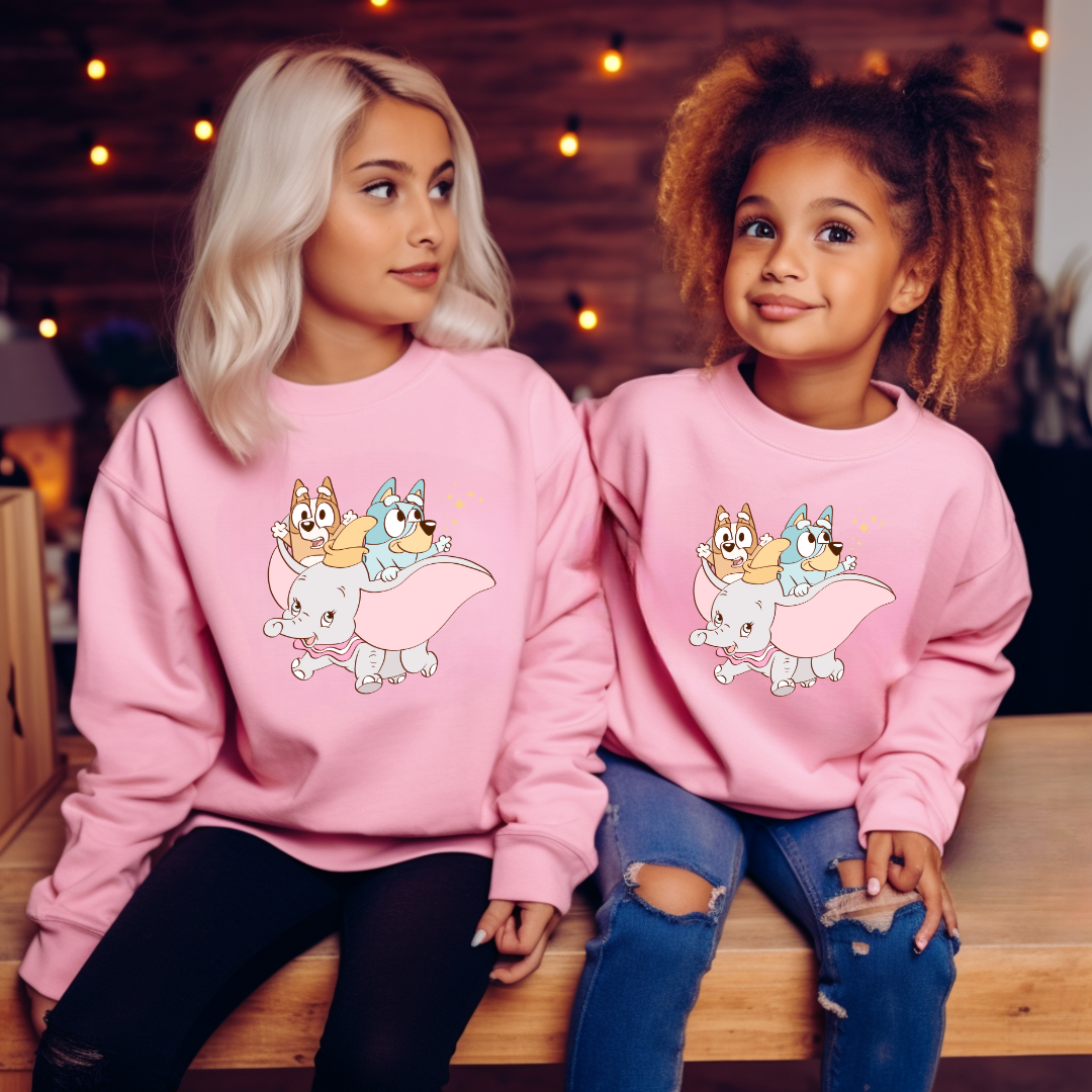 Blue dog and elephant kids crewneck sweater