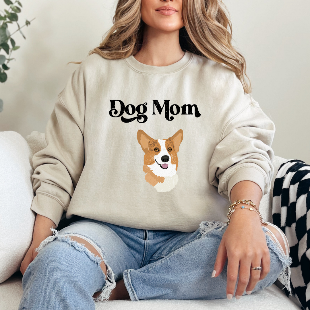 "Dog mom" Furever Pet collection Custom Pet Portrait graphic crewneck Sweater