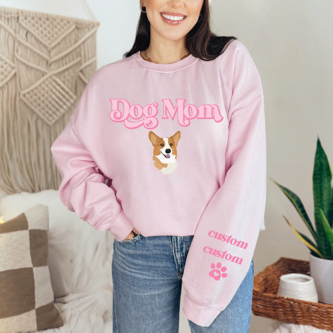 "Dog mom" Furever Pet collection Custom Pet Portrait graphic crewneck Sweater