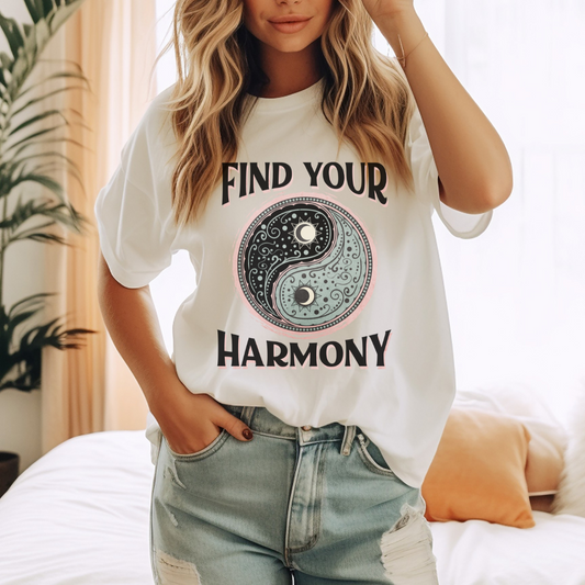 Find Your Harmony, ying yang, black and white  Ladies Tee shirt