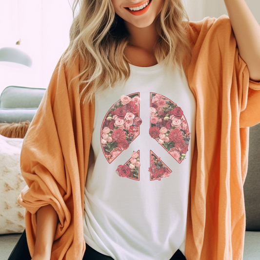 Floral Peace sign Ladies Tee shirt