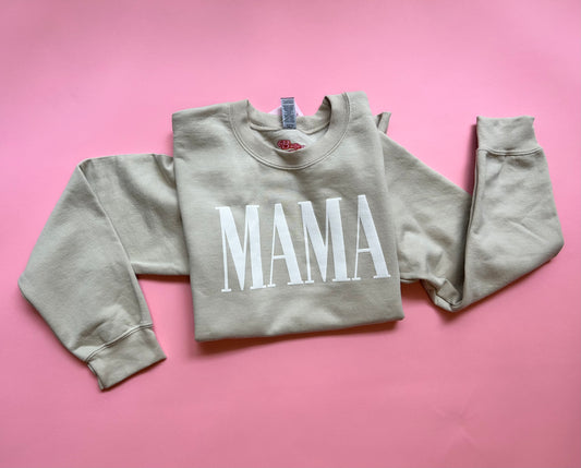 MAMA Puff design crewneck sweater in colour sand