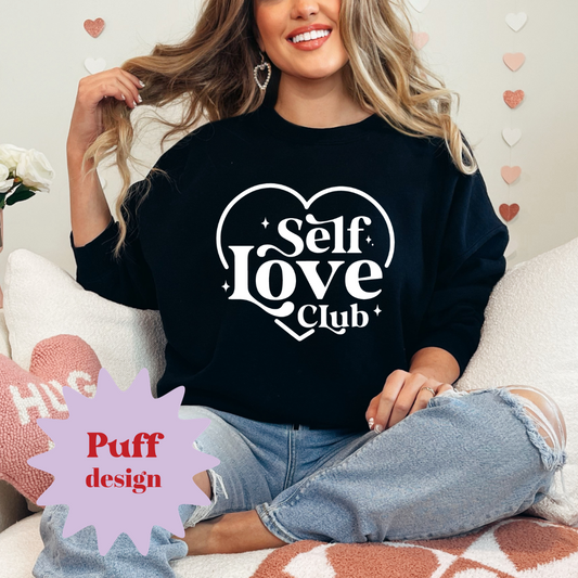 Self love white puff graphic ladies crewneck sweater