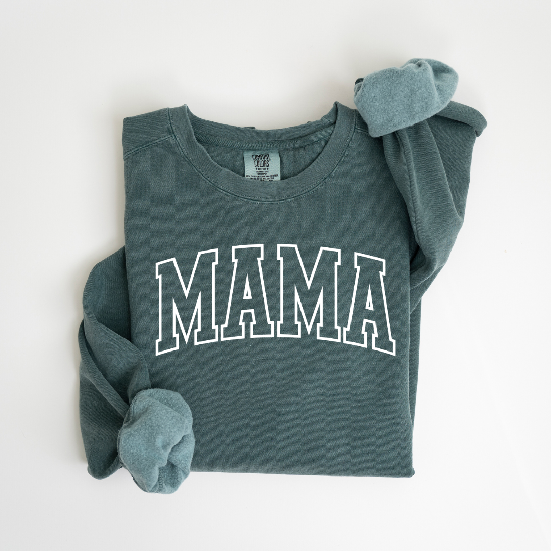 MAMA Varisty puff graphic Fall colours ladies crewneck sweater