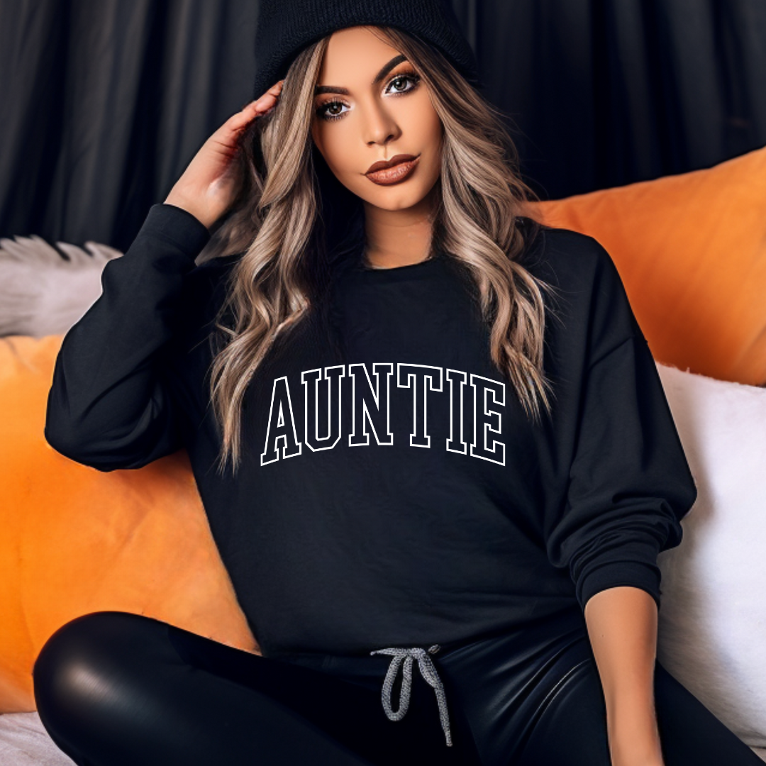 Auntie Varisty puff graphic Fall colours ladies crewneck sweater