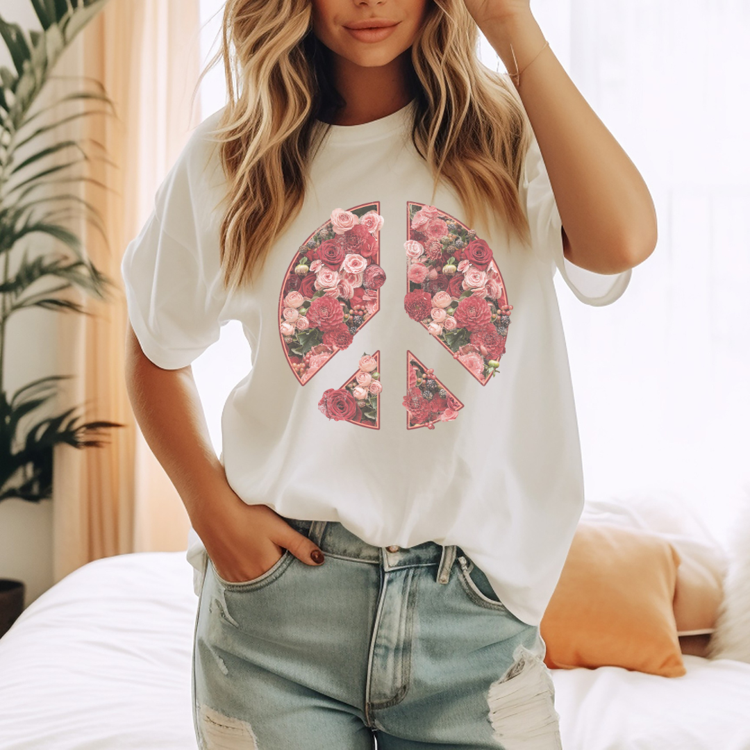 Floral Peace sign Ladies Tee shirt