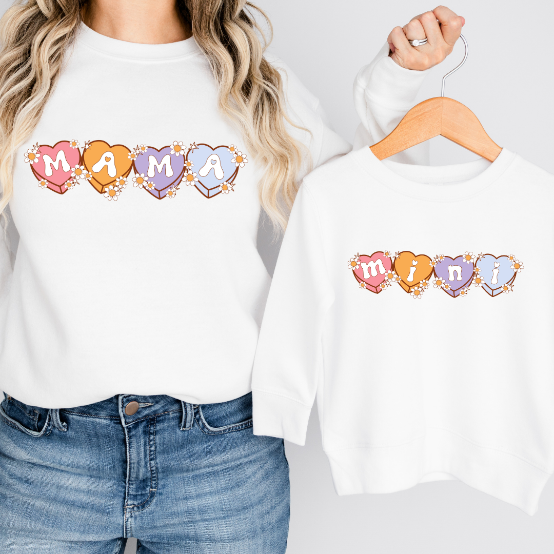 Mama Candy Heart Graphic Ladies Crewneck Sweater