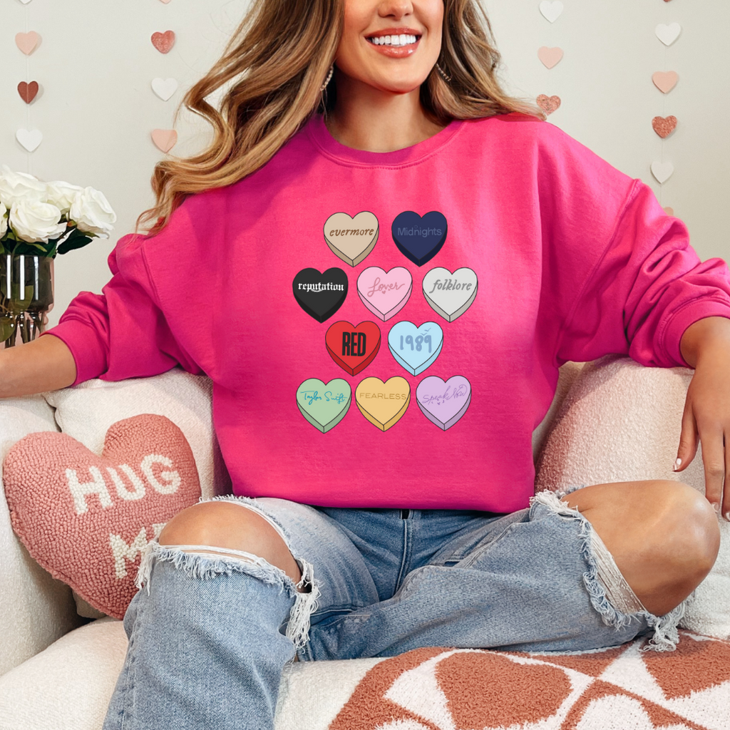 Swiftie Candy Heart Graphic Ladies Crewneck Sweater