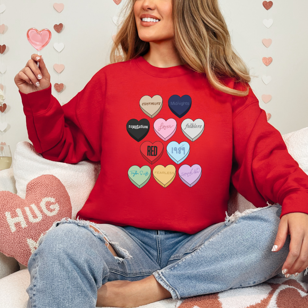 Swiftie Candy Heart Graphic Ladies Crewneck Sweater