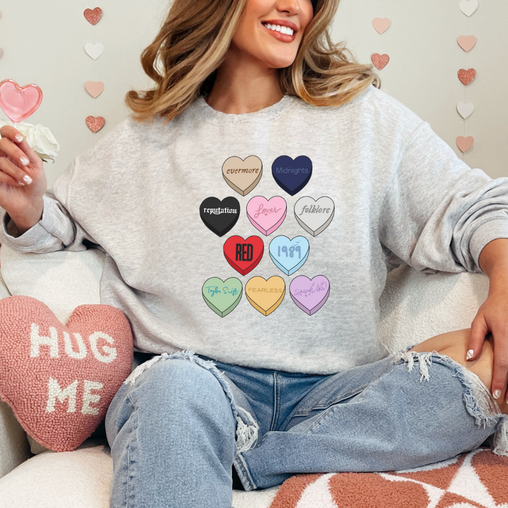 Swiftie Candy Heart Graphic Ladies Crewneck Sweater
