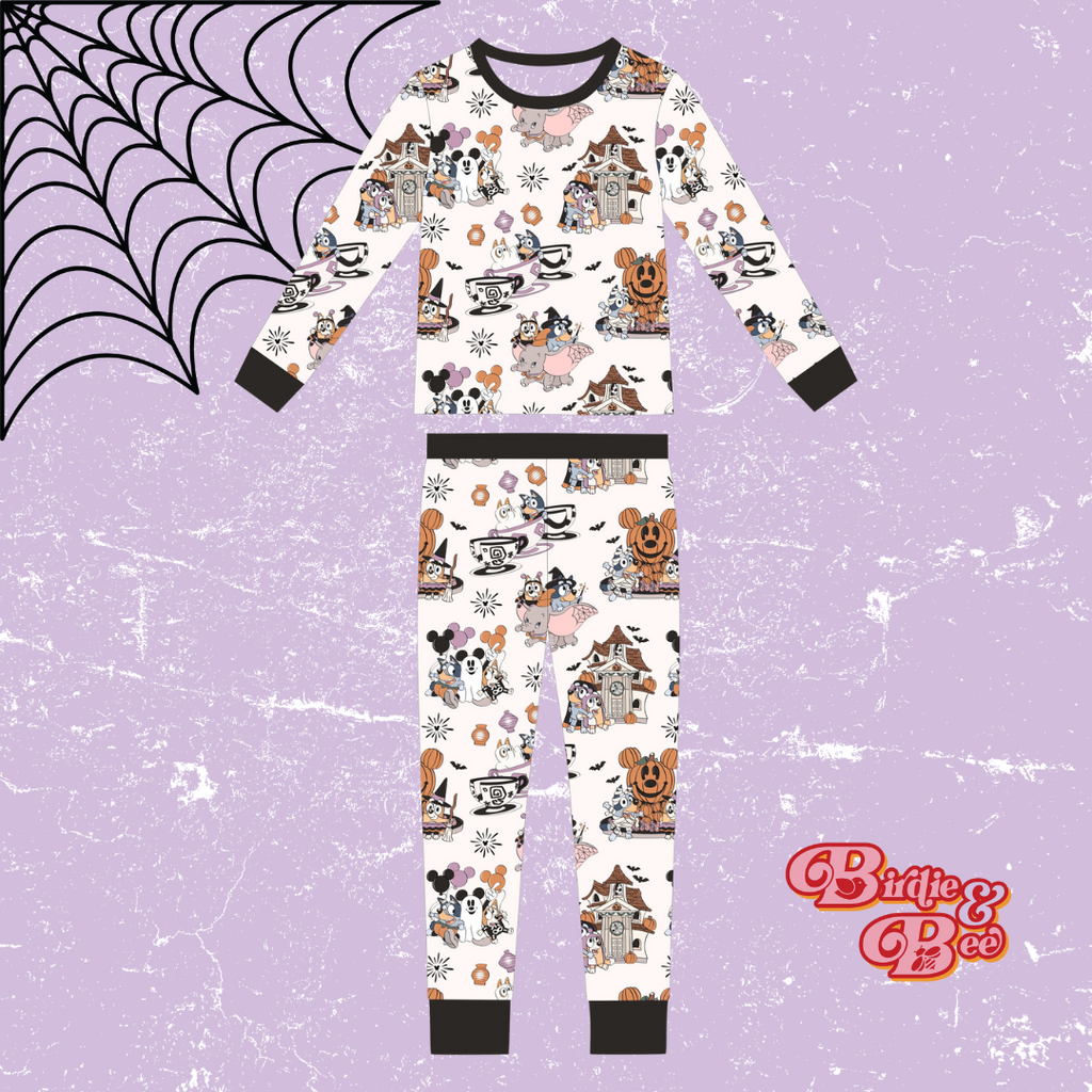 Spooky Sisters Kids Two-Piece Bamboo Long Sleeve Pajama Set