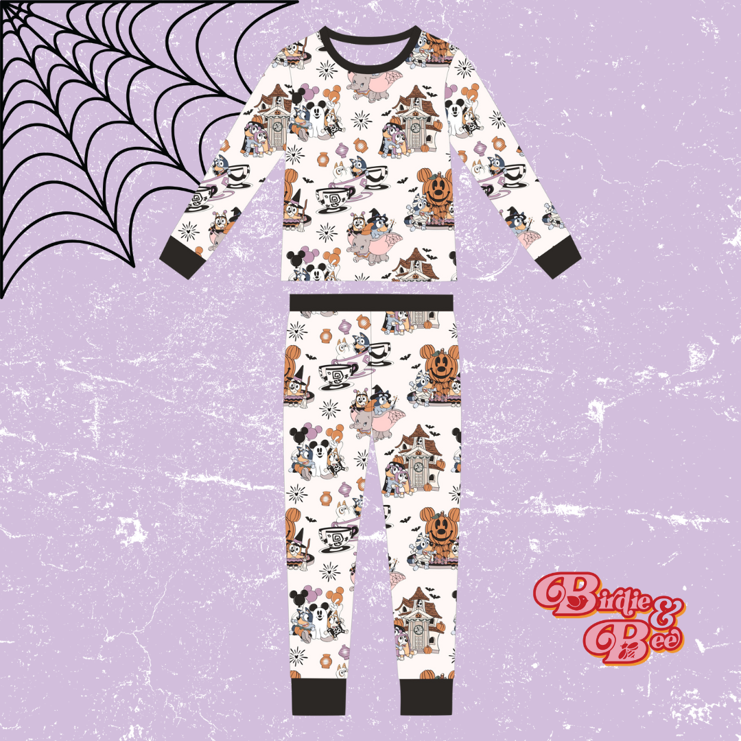 Spooky Sisters Kids Two-Piece Bamboo long Sleeve Pajama Set