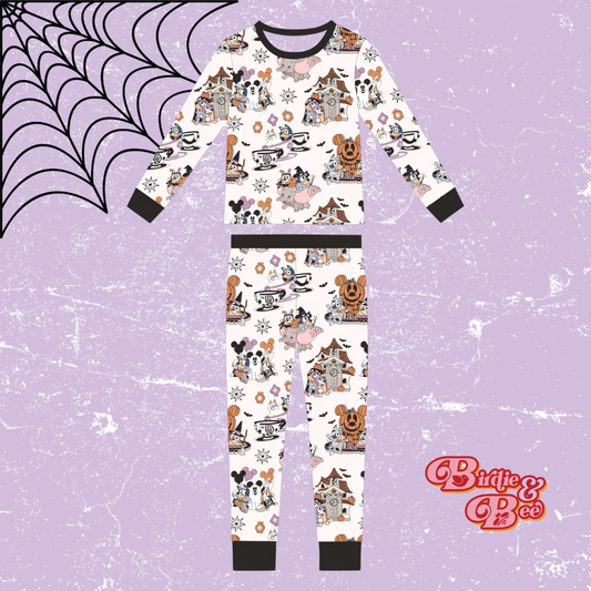 Spooky Sisters Kids Two-Piece Bamboo long Sleeve Pajama Set