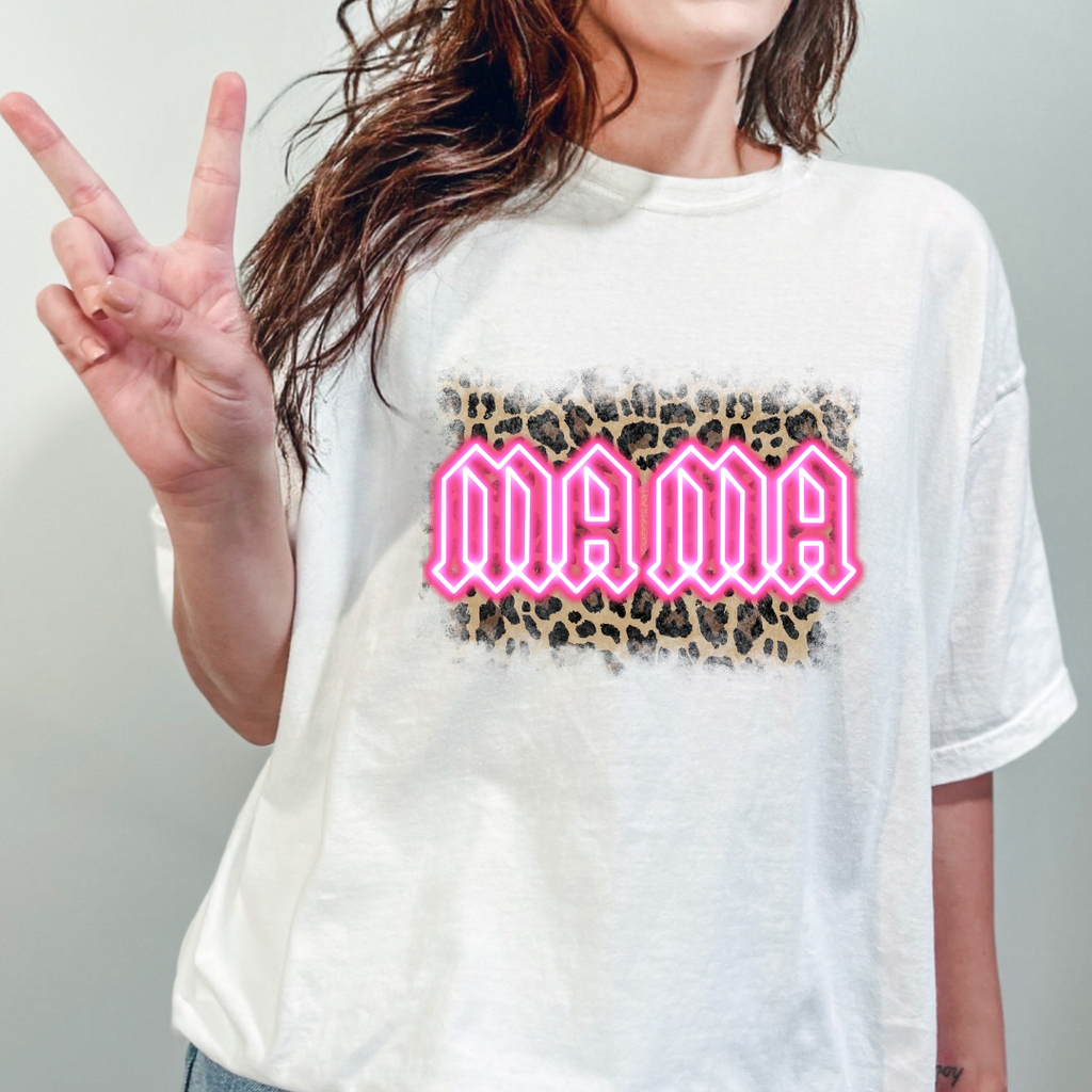 MAMA Neon and Leopard Print Graphic Ladies T-Shirt