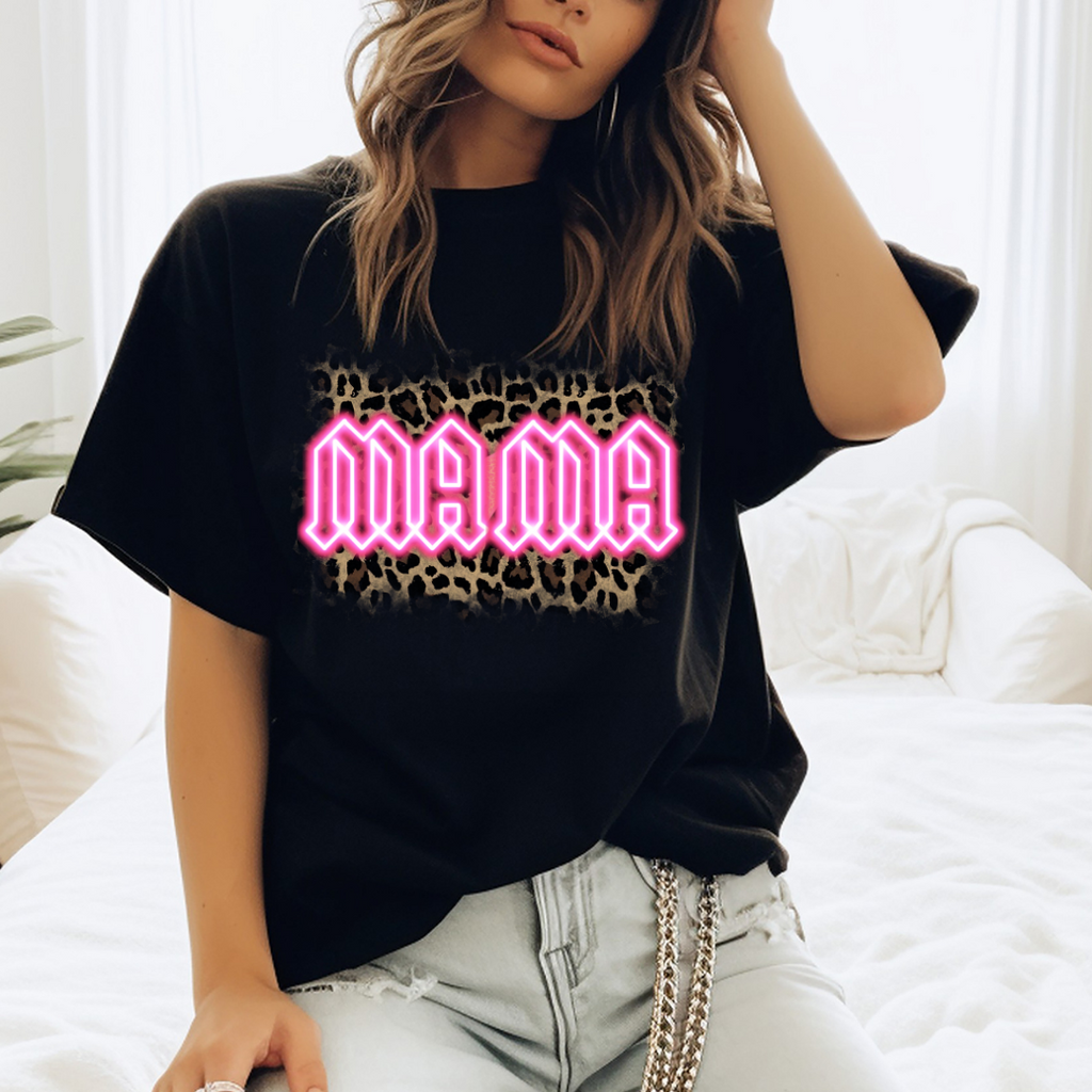 MAMA Neon and Leopard Print Graphic Ladies T-Shirt