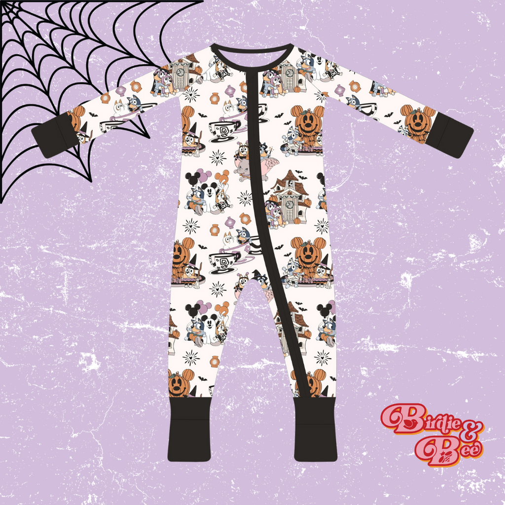 Spooky Sisters Print Little Zips Bamboo Pajama