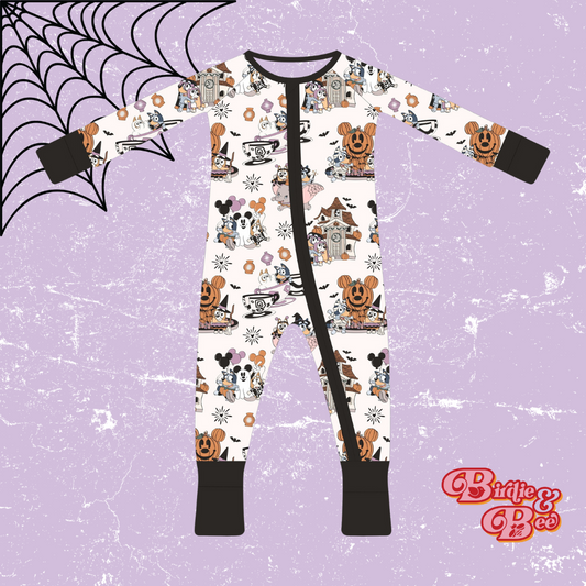 "Little Zips" Spooky Sisters print Bamboo zipper pajama