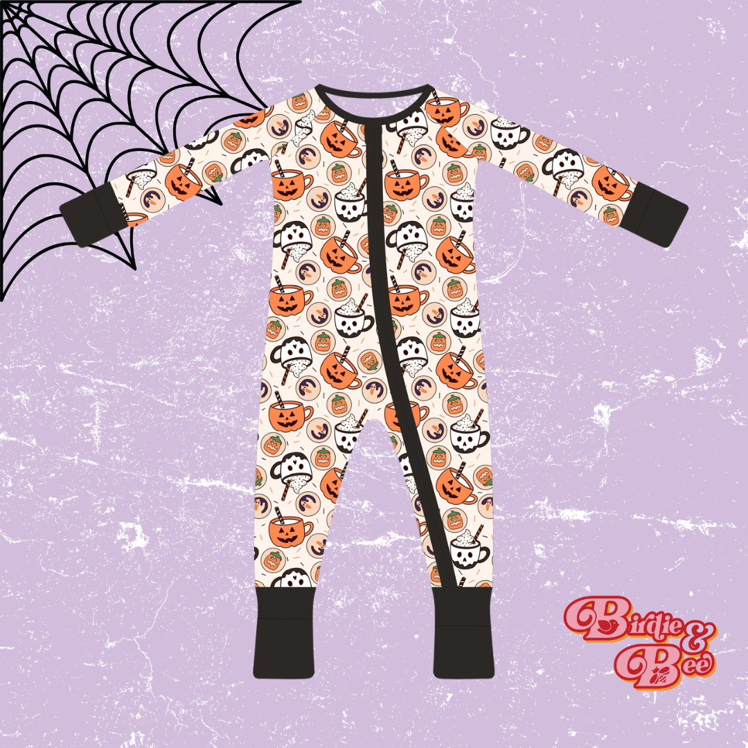 "little Zips" Halloween Treats print Bamboo zipper pajama