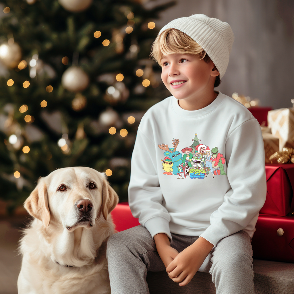 Christmas Toy Friends Graphic Kids Crewneck Sweater