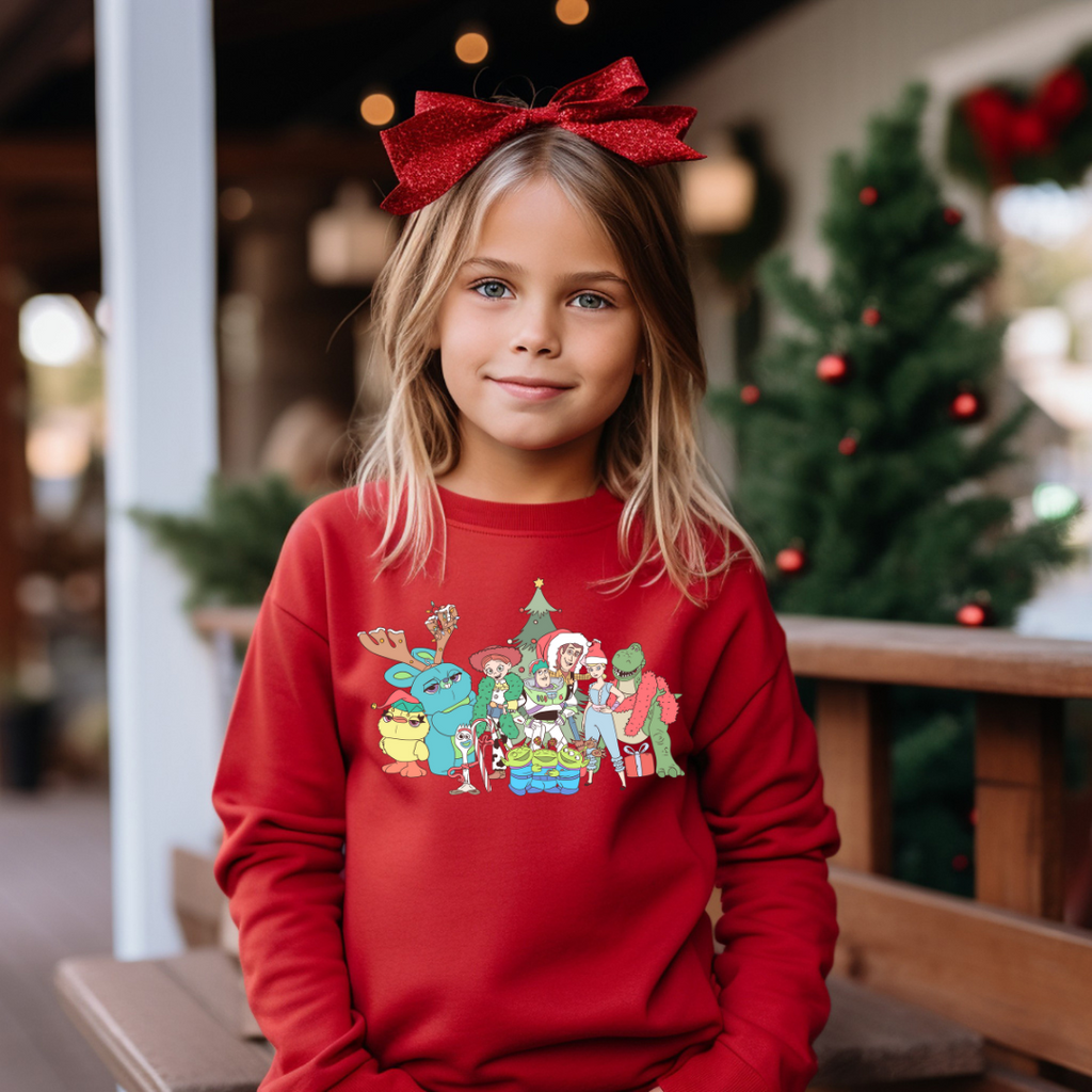 Christmas Toy Friends Graphic Kids Crewneck Sweater