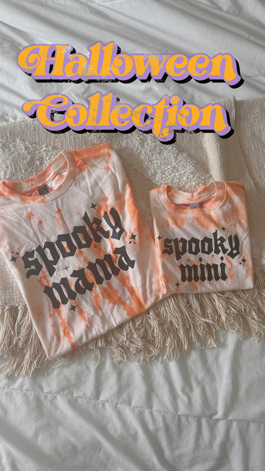 Mommy and me matching Spooky mama and mini retro Tie die T-shirts