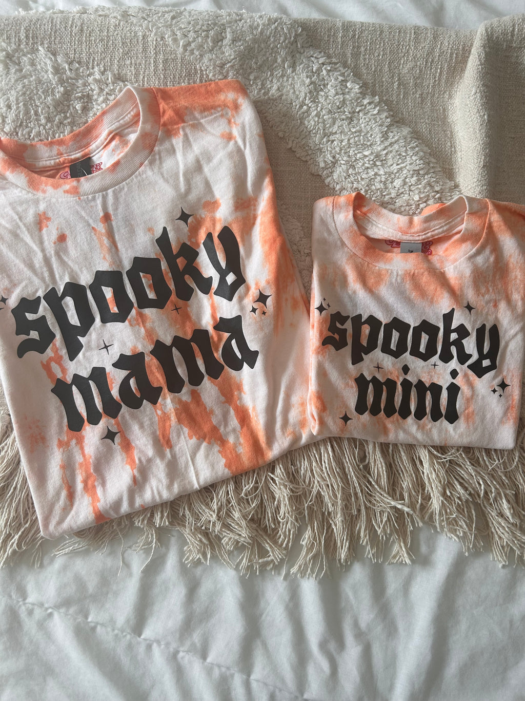 Mommy and me matching Spooky mama and mini retro Tie die T-shirts