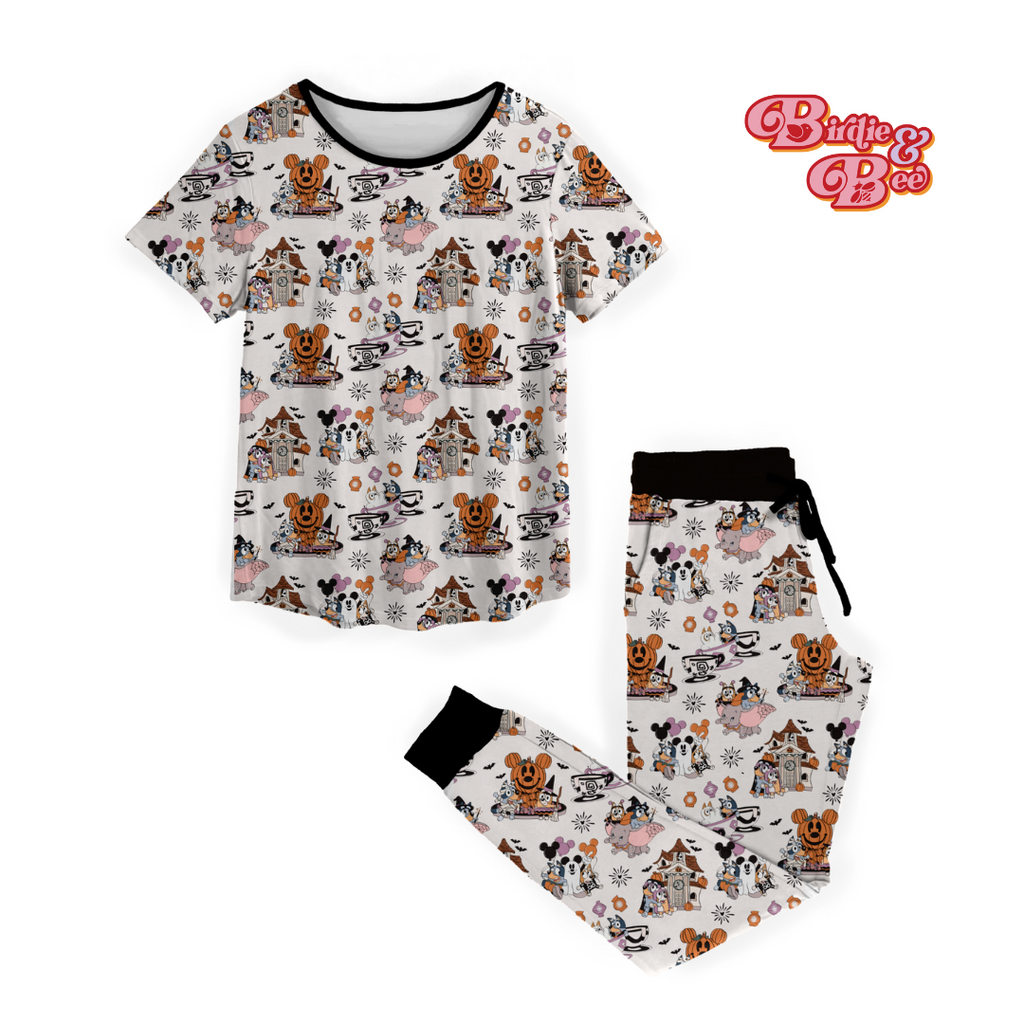 Spooky Sister Short Sleeve Top with Jogger Bottom Women's Pajama Set