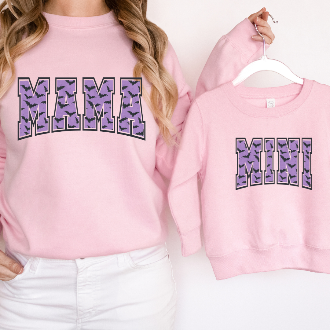 MAMA and MINI Halloween varisty with bats Crewneck sweaters