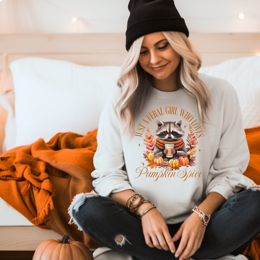 Feral girl who loves Pumpkin spice graphic crewneck sweater