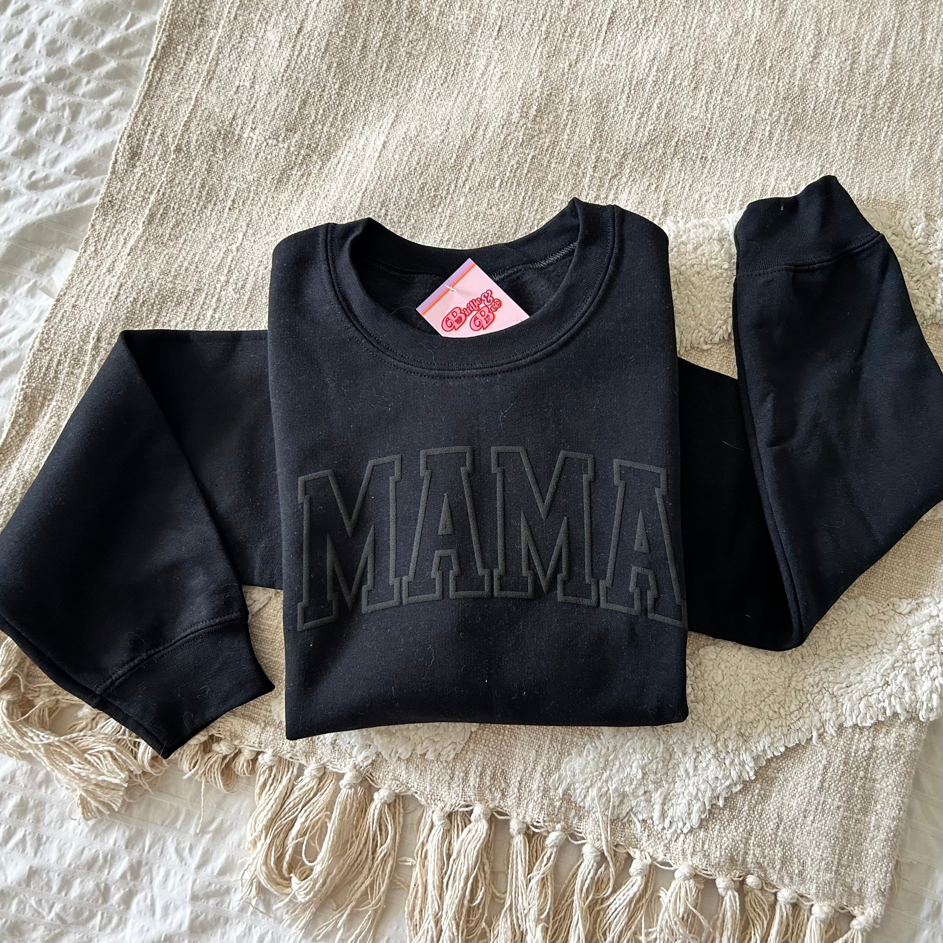 MAMA Varsity Style Puff Graphic Ladies Crewneck Sweater