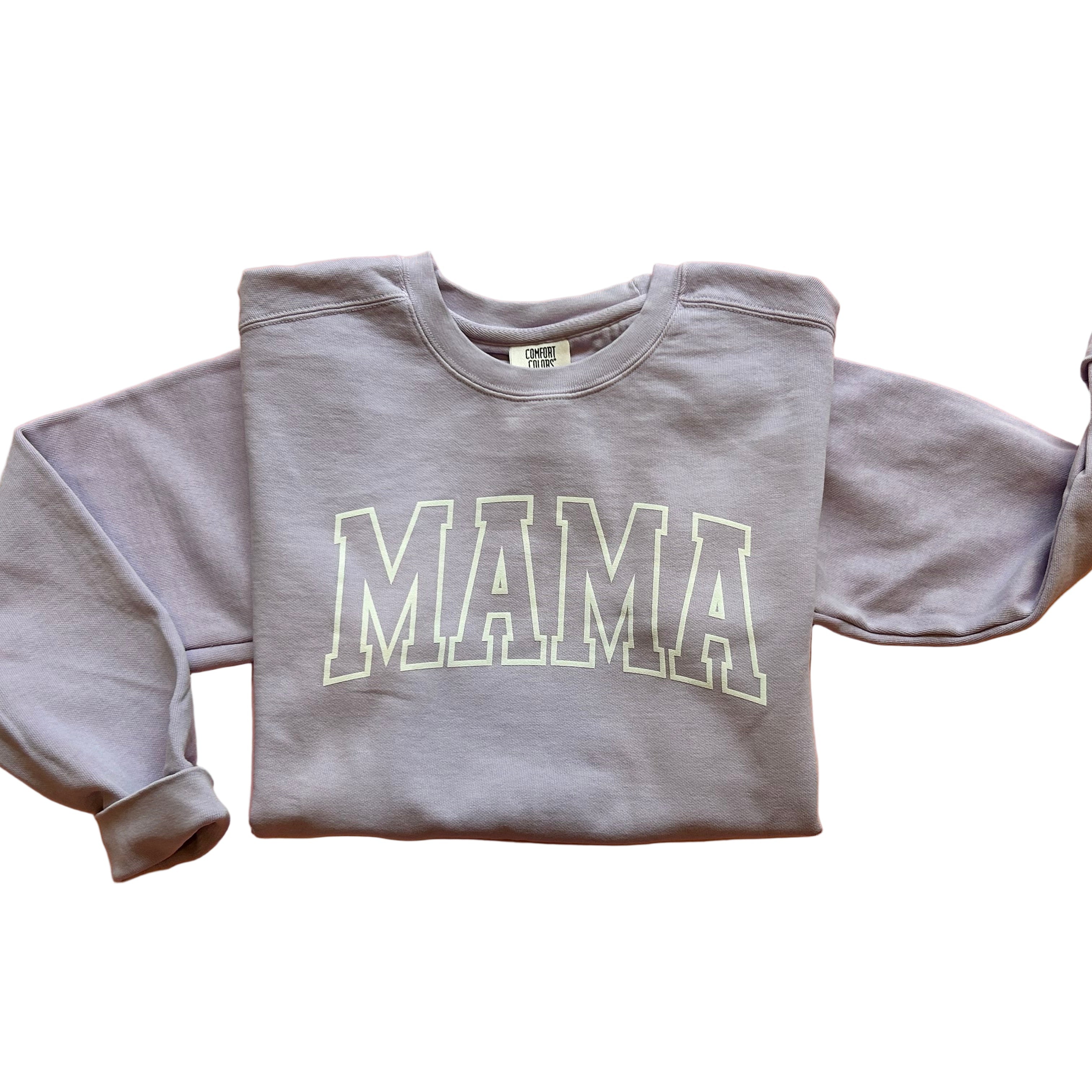 MAMA Varsity Style Puff Graphic Ladies Crewneck Sweater