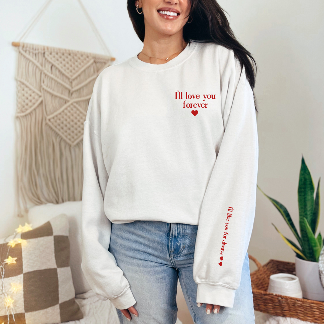"I’ll love you forever" Red Puff Graphic Crewneck Sweater with *CUSTOMIZATION*