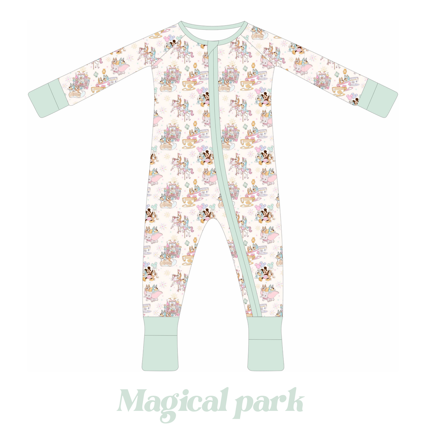 "Little Zips" Magical Park print Bamboo zipper pajama