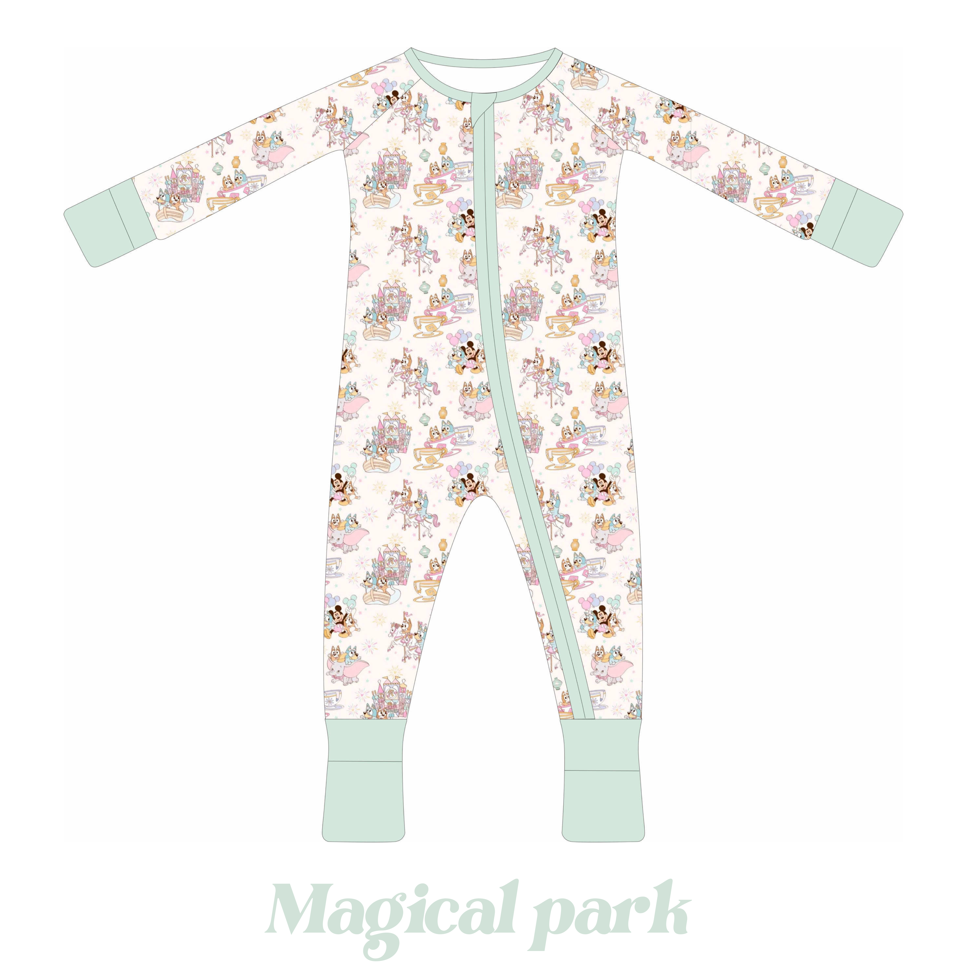 Magical Park Print Little Zips Bamboo Pajama