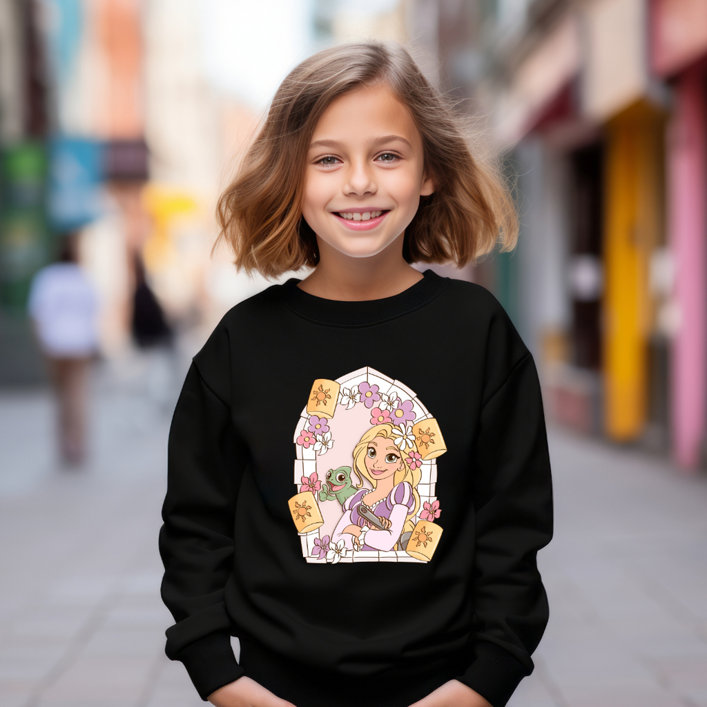 Long Hair Princess Graphic Kids Crewneck Sweater