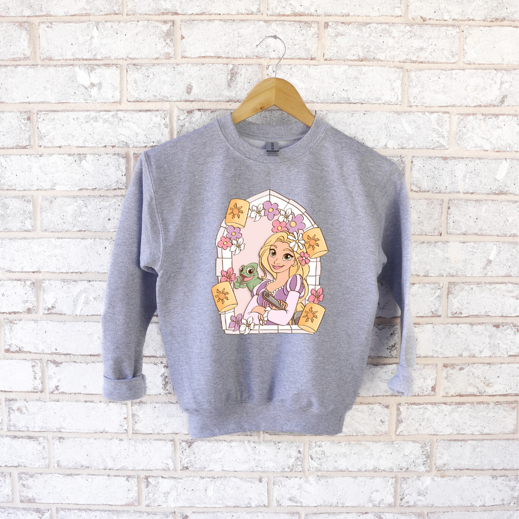 Long Hair Princess Graphic Kids Crewneck Sweater