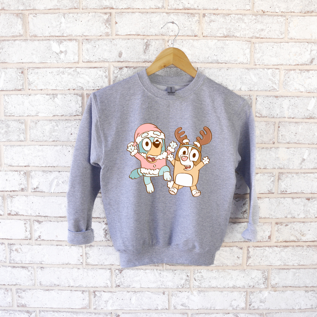 Blue Dog Christmas Graphic Kids Crewneck Sweater