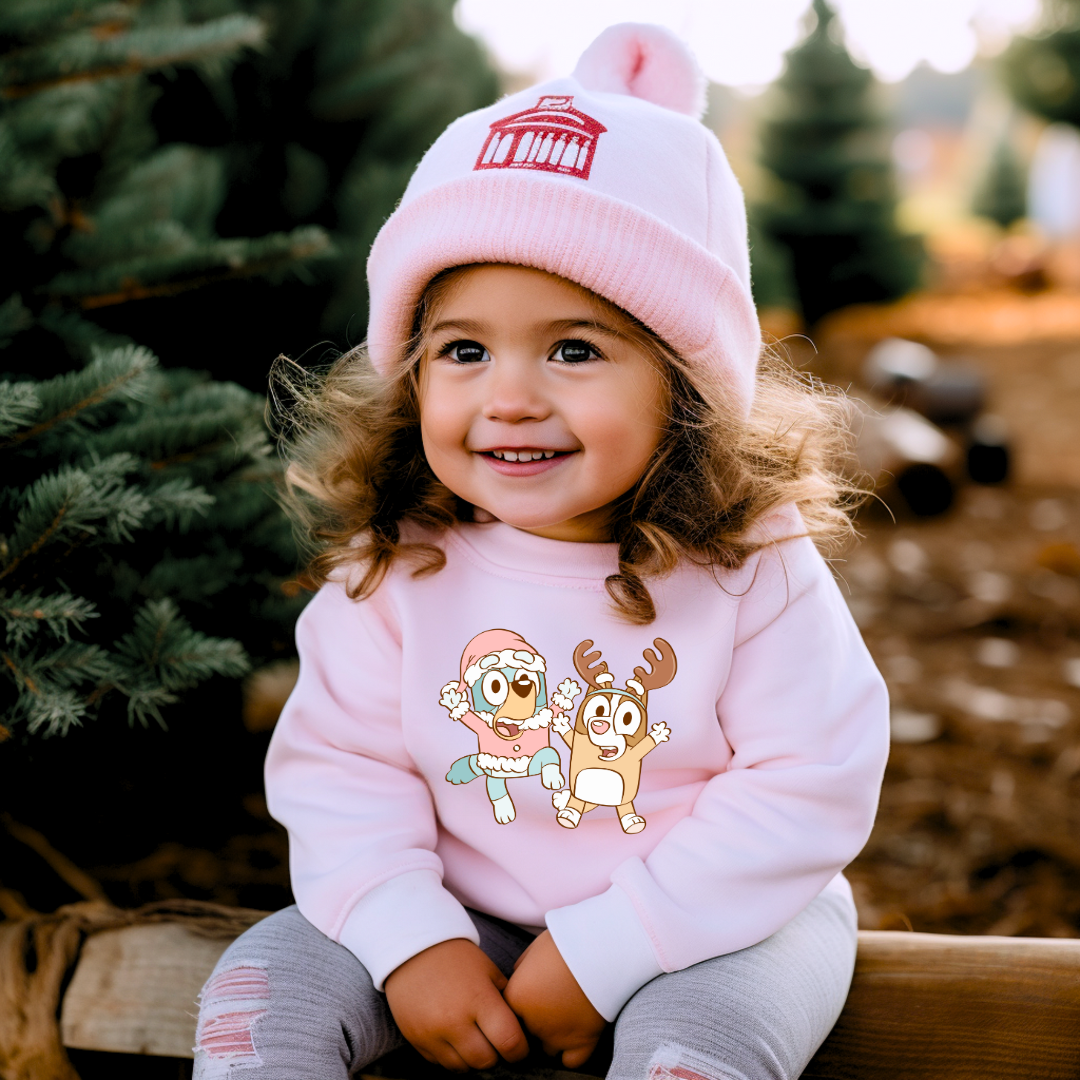 Blue Dog Christmas Graphic Kids Crewneck Sweater