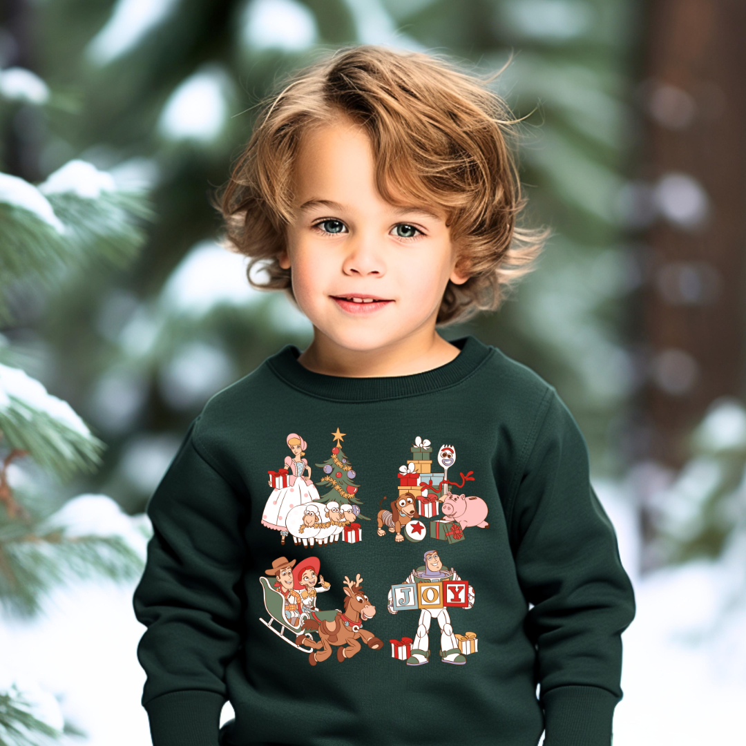Holiday Toy Friends Graphic Kids Crewneck Sweater