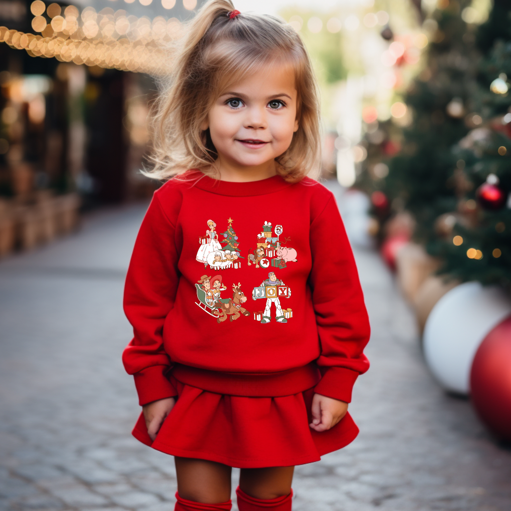 Holiday Toy Friends Graphic Kids Crewneck Sweater